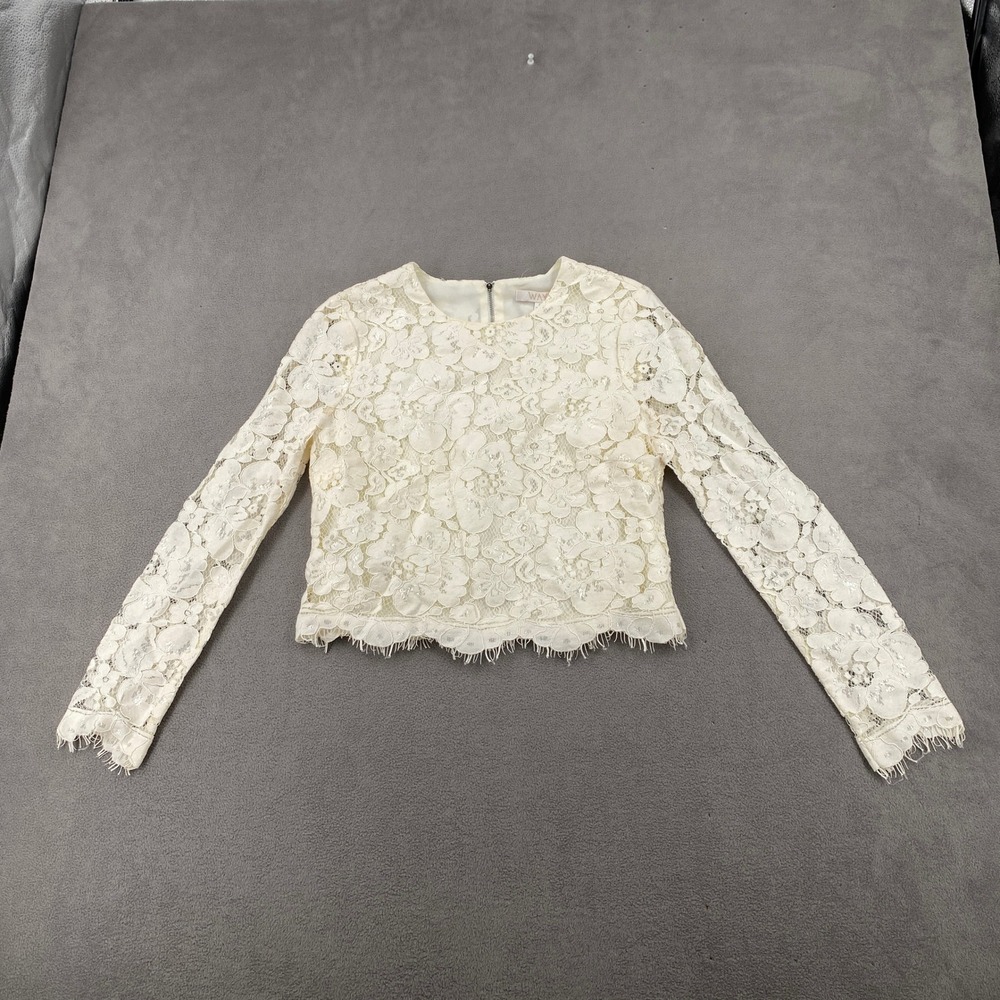 WAYF Ivory Floral Lace Long Sleeve Crop Top Eyelash Trim Size S